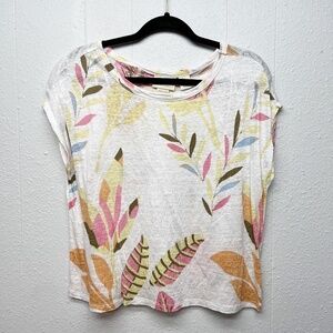 Cynthia Rowley 100% Linen Floral Top Womens Medium Beachy Coastal Workwear Chic